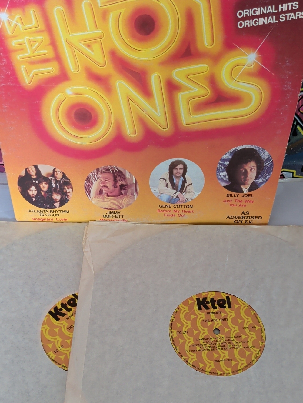K-Tel 'The Hot Ones' Compilation Vinyl with Bright Orange & Yellow Cover